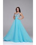 Sleeveless One Shoulder Beading Long Blue Chifofn Prom Dress 