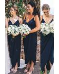 Cheap V-neck Sleeveless Split Ankle-length Simple Long Chiffon Bridesmaid Dresses
