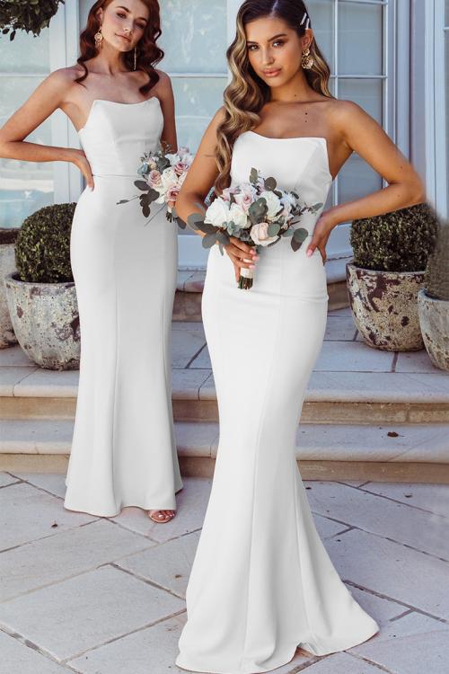 Simple Trumpet/Mermaid Strapless Sleeveless Floor-length Long Satin Bridesmaid Dress