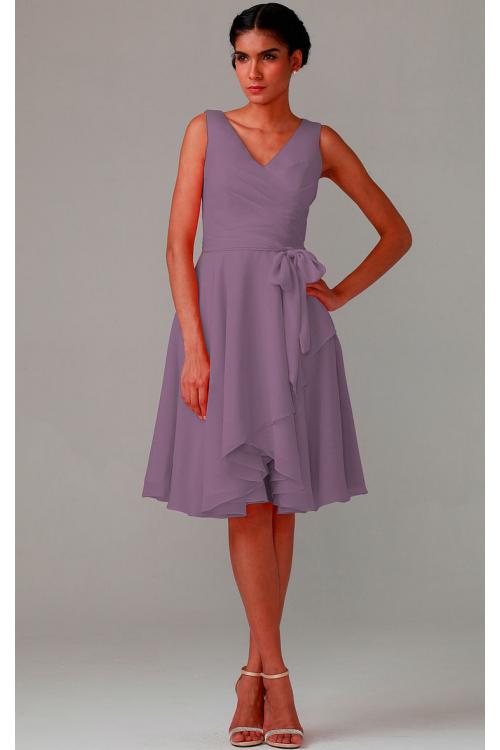 Knee-length V-neck Natural Chiffon A-line Bridesmaid Dresses