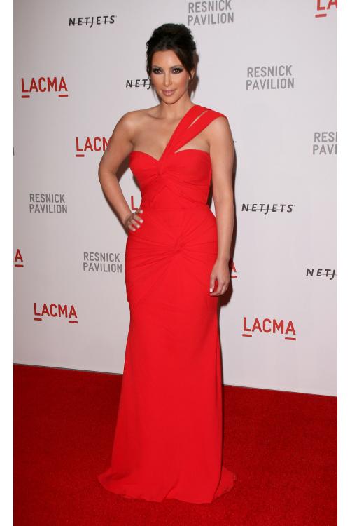 katie lee emmy awards Red Pleated Body Hug Long Chiffon Prom Dress 