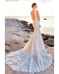 Sheer Back Illusion V Neck Long Mermaid Lace Wedding Dress