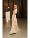 Elegant Sleeveless Full Back Long Champagne Chiffon Beach Style Prom Dress with Ribbon 