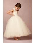 Vintage Inspired Lace Tulle Rustic Wedding Flower Girl Dress with Bow 