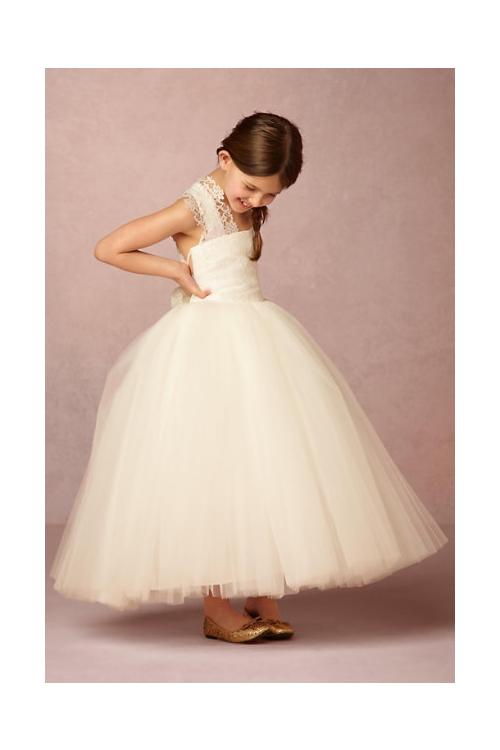 Vintage Inspired Lace Tulle Rustic Wedding Flower Girl Dress with Bow 