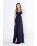 Sexy A-line Shoulder Straps Beading Long Navy Chiffon Prom Dress