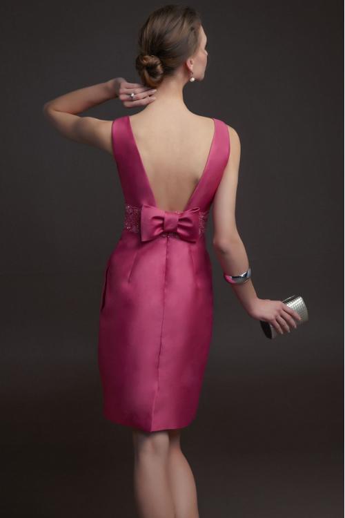 Charming Sheath Bateau Neck Beading&Sequins Bow(s) Pockets Short/Mini Satin Prom Dress 