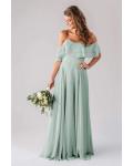  A-line Strapless Sleeveless Ruffles Floor-length Long Chiffon Bridesmaid Dresses