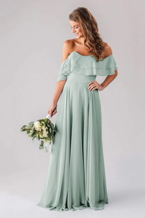  A-line Strapless Sleeveless Ruffles Floor-length Long Chiffon Bridesmaid Dresses