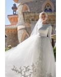 Bateau Neck 3/4 Sleeves Princess Tulle Wedding Dress Lace Embroidery