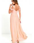 Beach Off Shoulder Pleated Long A-line Blush Chiffon Bridesmaid Dress