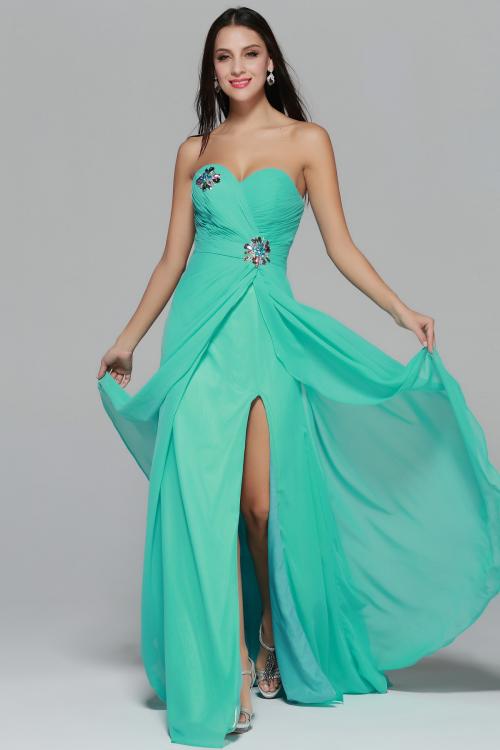 Strapless Sweetheart Beading A-line Long Green Chiffon Prom Dress 