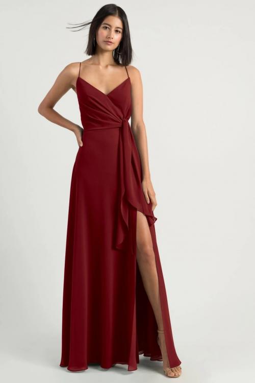 Simple Spaghetti Straps Sleeveless Empire Waist Split Floor-length Long Chiffon Bridesmaid Dresses