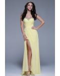 Strapless High Slit Beading A-line Daffodil Chiffon Prom Dress 