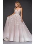 Elegant Cheap A-line Spaghetti Straps Sweetheart Sleeveless Lace Appliques Court Train Long Tulle Wedding Dresses