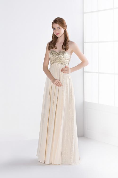 Beading Strapless A-line Long Chiffon Prom Dress 