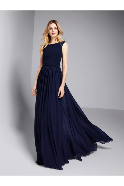 Navy Blue Sequins Bateau Neck Long A-line Prom Dress Cap Sleeves