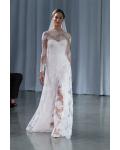 Illusion High Neck Lace Patterns A-line Front Split Lace Wedding Dress 