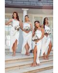 Asymmetrical/High Low One Shoulder Sleeveless Ruching & Split Long Charmeuse Bridesmaid Dresses