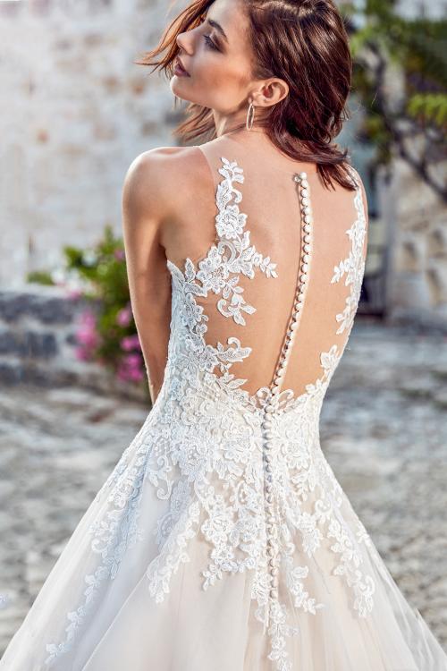 Illusion V Neck Princess A-line Lace Appliques Wedding Dress