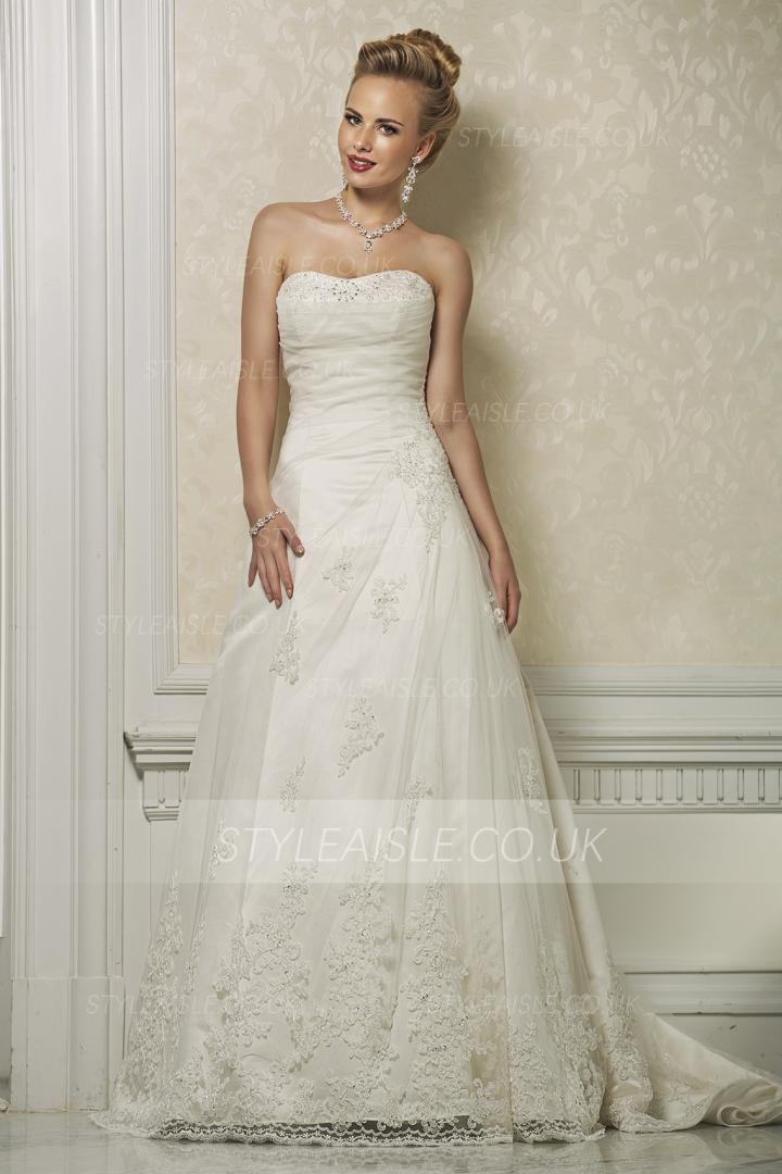 Charming A-line Strapless Beading&Sequins Lace Sweep/Brush Train Wedding Dresses 