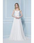  A-line Bateau Short Sleeve Beading Sweep/Brush Train Wedding Dresses