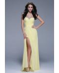 Strapless High Slit Beading A-line Daffodil Chiffon Prom Dress 