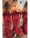  Trumpet/Mermaid V-neck Ruffles Asymmetrical Long Charmeuse Bridesmaid Dresses