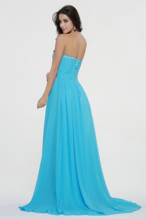 Blue Chiffon Strapless Beading Chiffon Prom Dress 