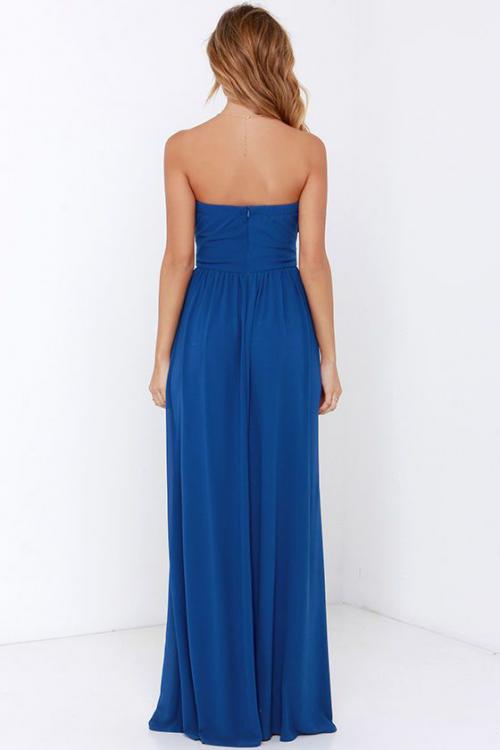 Long Strapless Sweetheart A-line Pleated Chiffon Bridesmaid Dress