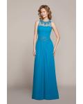 Illusion Jewel Neck Lace Appliques Long Chiffon Bridesmaid Dress 