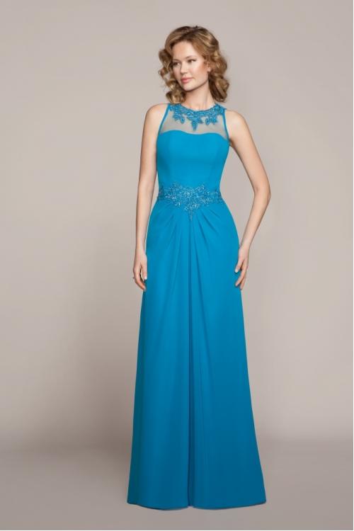 Illusion Jewel Neck Lace Appliques Long Chiffon Bridesmaid Dress 