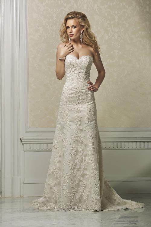 Exquisite A-line Strapless Beading&Sequins Lace Sweep/Brush Train Wedding Dresses 