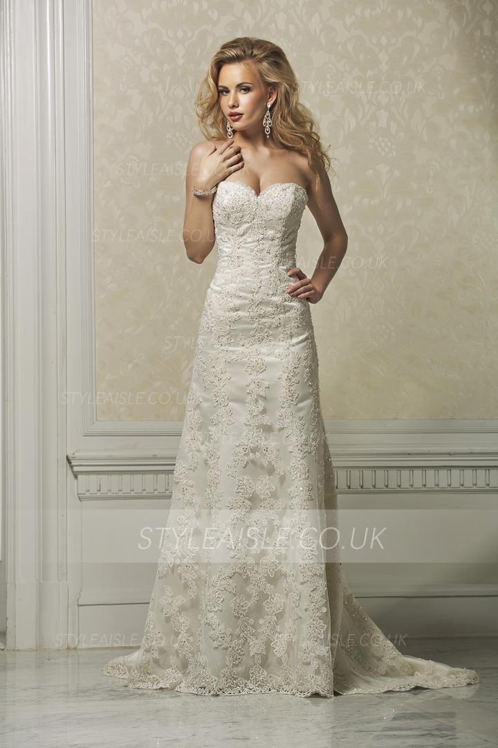 Exquisite A-line Strapless Beading&Sequins Lace Sweep/Brush Train Wedding Dresses 