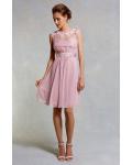 Vintage Jewel Neck Lace Appliqued Knee Length Chifffon Bridesmaid Dress 