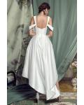  A-line Shoulder Straps Bows Asymmetrical/High Low Long Satin Wedding Dresses with Pockets 