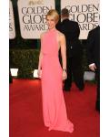 Sexy Claire Danes Sleeveless Halter Neck Long Satin Chiffon Prom Dress 