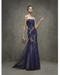 Strapless Scalloped appliques floor-length tulle evening dresses