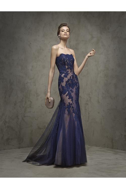 Strapless Scalloped appliques floor-length tulle evening dresses