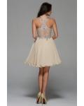 Knee Length Beading V Neck Champagne Chiffon A-line Prom Dress 