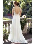 Illusion Neck Sleeveless Lace Bodice A-line Chiffon Wedding Dress with Ribbon 