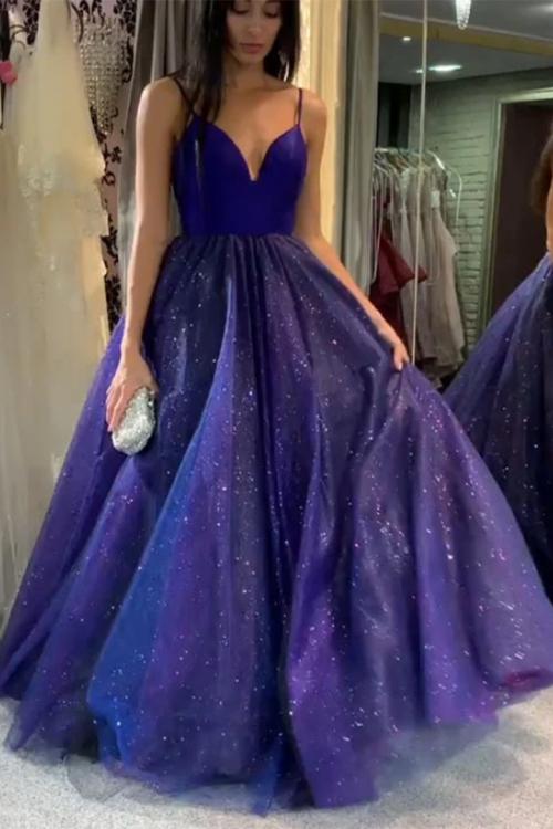 Exquisite V-neck Ball Gown Shining Regency Tulle Prom Dress