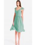 Cap Sleeves Zipper V-neck Knee-length Chiffon Bridesmaid Dresses