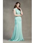 Sleeveless Illusion Neck Lace Appliques Sheath Long Satin Chiffon Prom Dress 