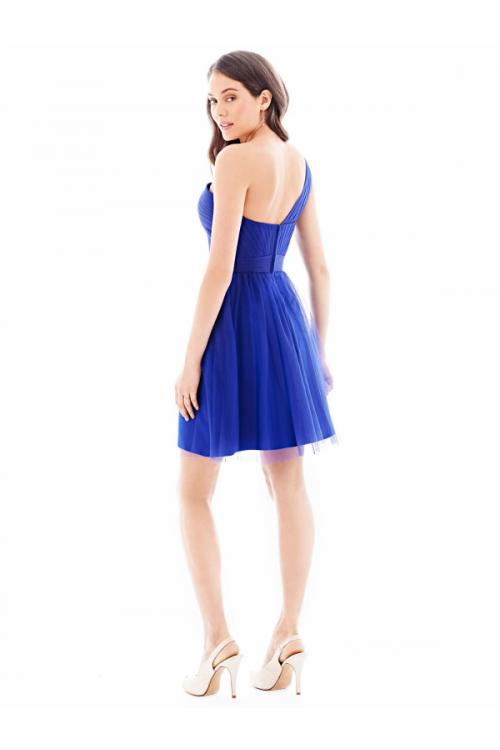 One Shoulder Pleated Short Tulle Bridesmaid Dress 