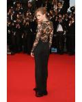  Sheath V-neck Long Sleeve Black Lace Long Celebrity Prom Dress