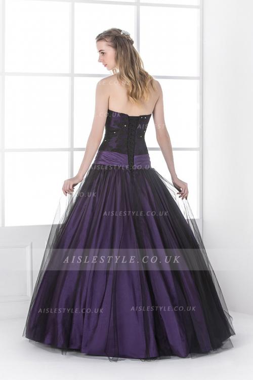  Vintage Inpsired Ball Gown Strapless Lace Long Eggplant Prom Dress