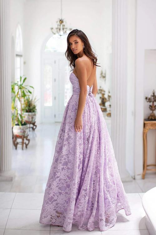  A-line Sweetheart Sleeveless Split Floor-length Lilac Lace Long Prom Dresses