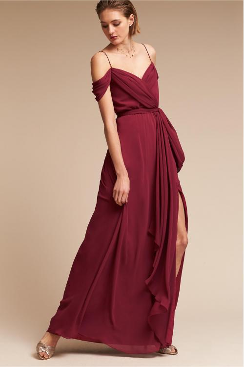 Chic Modern Spaghetti Straps Long A-line Burgundy Chiffon Bridesmaid Dress