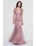 Sparkling Beaded Shoulder Straps Beading A-line Rose Pink Tulle Prom Dress 